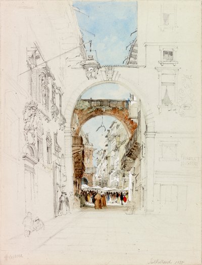 Piazza dei Signori, Verona (tužka a akvarel na papíře (tkaní)) od James Holland