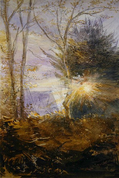 Východ slunce, Abinger, Surrey (akvarel na papíře) od James Holland