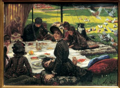 Snídaně na trávě Rodinná pikniková scéna. Obraz od Jacquese Josepha (Jacques-Joseph) Tissot dit James Tissot (1836-1902) od James Jacques Joseph Tissot