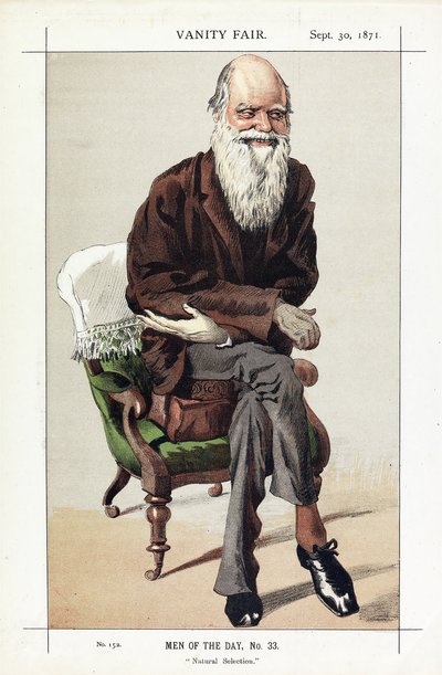 Charles Darwin, Muži dne, č. 33, Přírodní výběr, z Vanity Fair, hospoda. 1871 od James Jacques Joseph Tissot