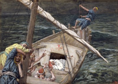 Kristus spí během bouře, ilustrace pro The Life of Christ, c.1886-94 (wc a kvaš na kartonu) od James Jacques Joseph Tissot