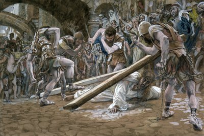 Kristus padá pod křížem, ilustrace pro The Life of Christ, c.1884-96 (wc & kvaš na kartonu) od James Jacques Joseph Tissot