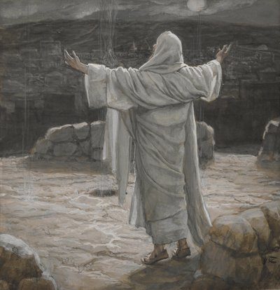 Kristus se v noci stahuje na horu, ilustrace ze Života našeho Pána Ježíše Krista, 1886-94 (wc přes grafit na papíře) od James Jacques Joseph Tissot