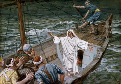 Christ Stilling the Tempest, ilustrace pro The Life of Christ, c.1886-94 (wc & kvaš na kartonu) od James Jacques Joseph Tissot