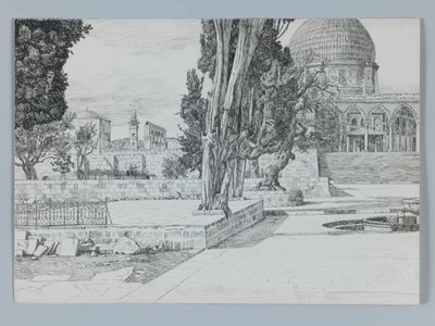 Haram, mešita Es-Sakrah, ilustrace ze Života našeho Pána Ježíše Krista (pero a inkoust na tkaném papíře) od James Jacques Joseph Tissot