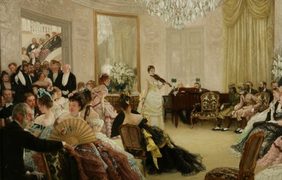 Utišit! (Koncert), kolem roku 1875 (olej na plátně) od James Jacques Joseph Tissot