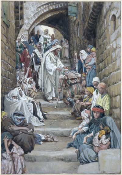Ve vesnicích mu byli přivedeni nemocní, ilustrace pro Život Krista, kolem 1886-94 (wc a kvaš na kartonu) od James Jacques Joseph Tissot