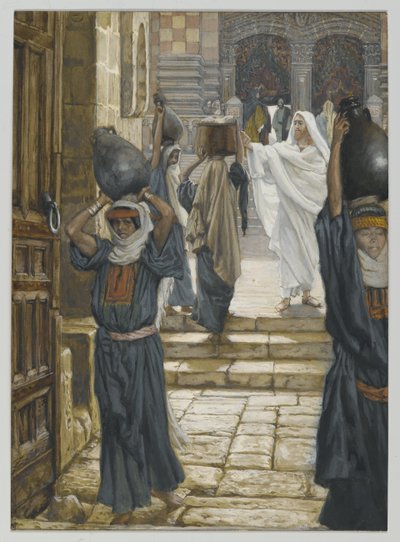 Ježíš zakazuje nošení břemen na nádvoří chrámu, ilustrace ze Života našeho Pána Ježíše Krista, 1886-94 (wc přes grafit na papíře) od James Jacques Joseph Tissot