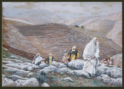 Ježíš jde nahoru do Jeruzaléma, ilustrace pro Život Krista, kolem 1886-94 (wc a kvaš na kartonu) od James Jacques Joseph Tissot