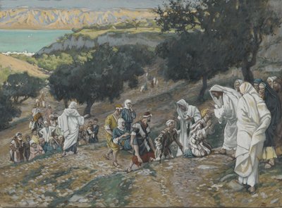 Ježíš uzdravuje slepé a chromé na hoře, ilustrace ze Života našeho Pána Ježíše Krista (wc přes grafit na papíře) od James Jacques Joseph Tissot