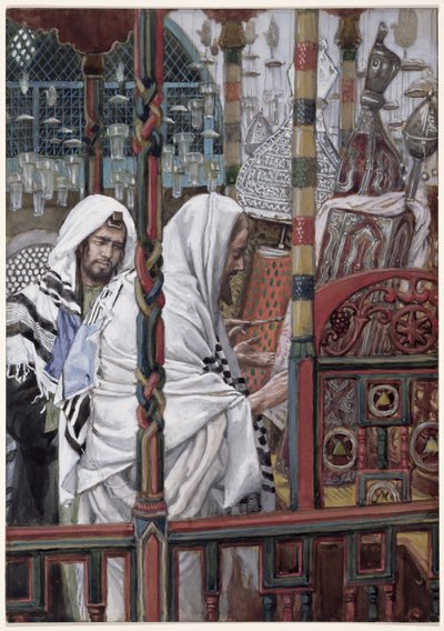 Ježíš učí v synagoze, ilustrace k Životu Krista, cca 1886-94 (wc a kvaš na kartonu) od James Jacques Joseph Tissot