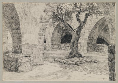 Přístavba arménského kláštera, Jeruzalém, ilustrace ze Života našeho Pána Ježíše Krista (inkoust na papíře) od James Jacques Joseph Tissot