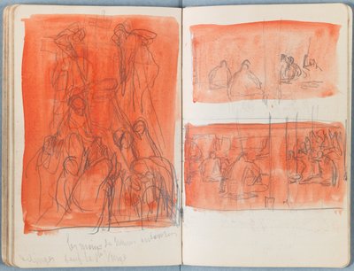 Stránky z alba Sketches for The Life of Our Lord Jesus Christ, pozdní 80. léta 19. století (grafit a praní na papíře) od James Jacques Joseph Tissot