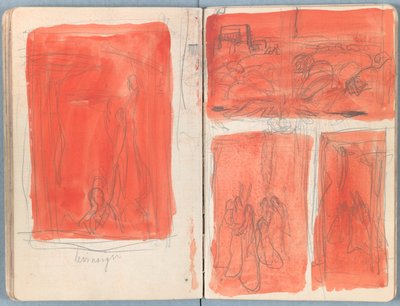 Stránky z alba Sketches for The Life of Our Lord Jesus Christ, pozdní 80. léta 19. století (grafit a praní na papíře) od James Jacques Joseph Tissot