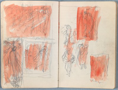 Stránky z alba Sketches for The Life of Our Lord Jesus Christ, pozdní 80. léta 19. století (grafit a praní na papíře) od James Jacques Joseph Tissot