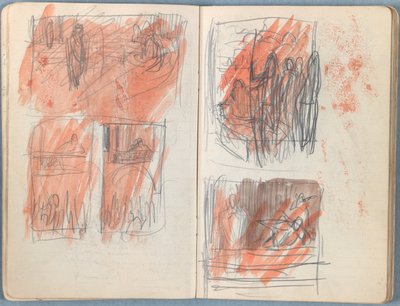 Stránky z alba Sketches for The Life of Our Lord Jesus Christ, pozdní 80. léta 19. století (grafit a praní na papíře) od James Jacques Joseph Tissot