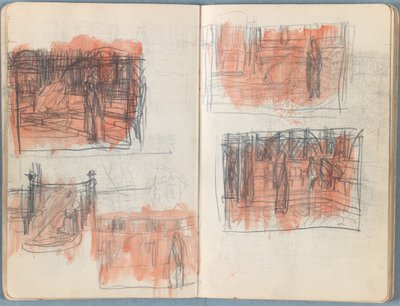 Stránky z alba Sketches for The Life of Our Lord Jesus Christ, pozdní 80. léta 19. století (grafit a praní na papíře) od James Jacques Joseph Tissot