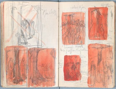 Stránky z alba Sketches for The Life of Our Lord Jesus Christ, pozdní 80. léta 19. století (grafit a praní na papíře) od James Jacques Joseph Tissot