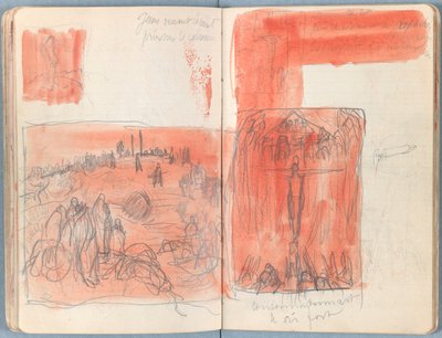 Stránky z alba Sketches for The Life of Our Lord Jesus Christ, pozdní 80. léta 19. století (grafit a praní na papíře) od James Jacques Joseph Tissot