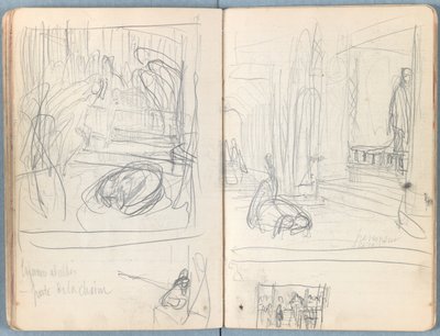 Stránky z alba Sketches for The Life of Our Lord Jesus Christ, pozdní 80. léta 19. století (grafit a praní na papíře) od James Jacques Joseph Tissot