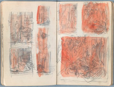 Stránky z alba Sketches for The Life of Our Lord Jesus Christ, pozdní 80. léta 19. století (grafit a praní na papíře) od James Jacques Joseph Tissot