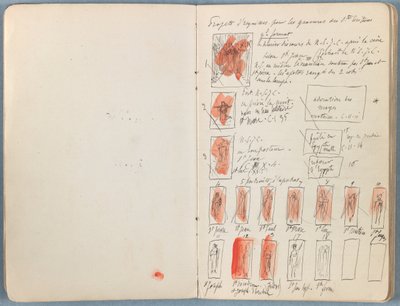 Stránky z alba Sketches for The Life of Our Lord Jesus Christ, pozdní 80. léta 19. století (grafit a praní na papíře) od James Jacques Joseph Tissot
