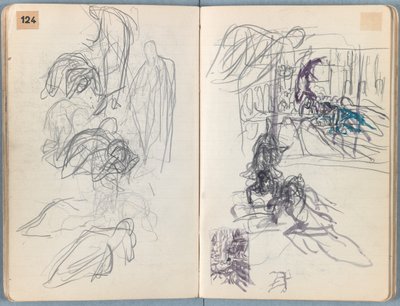 Stránky z alba Sketches for The Life of Our Lord Jesus Christ, pozdní 80. léta 19. století (grafit a praní na papíře) od James Jacques Joseph Tissot