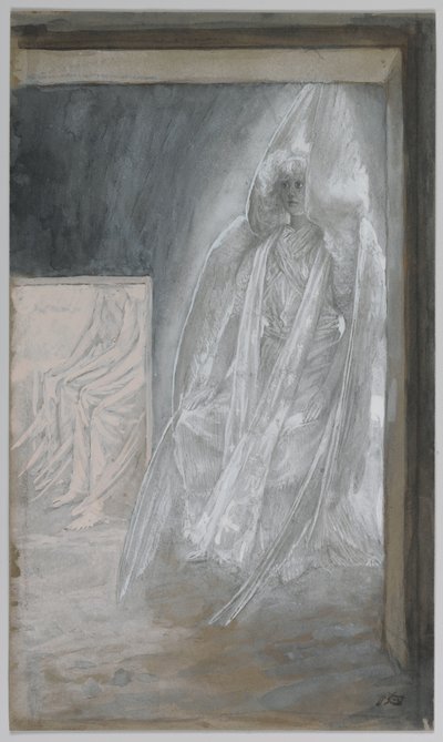 Anděl sedící na kameni hrobu, ilustrace ze Života našeho Pána Ježíše Krista, 1886-94 (wc přes grafit na papíře) od James Jacques Joseph Tissot