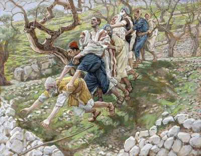 The Blind Leading the Blind, ilustrace pro The Life of Christ, c.1886-94 (wc & kvaš na kartonu) od James Jacques Joseph Tissot