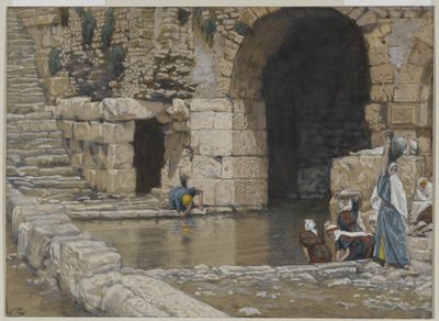 Slepý muž se myje v jezírku Siloam, ilustrace ze Života našeho Pána Ježíše Krista, 1886-96 (wc přes grafit na papíře) od James Jacques Joseph Tissot