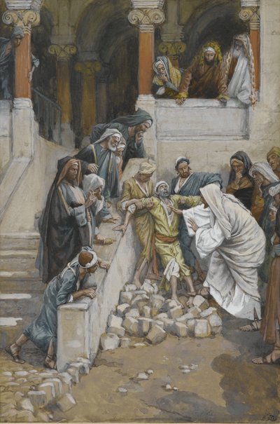Slepý a němý muž posedlý ďábly, ilustrace ze Života našeho Pána Ježíše Krista (wc přes grafit na papíře) od James Jacques Joseph Tissot
