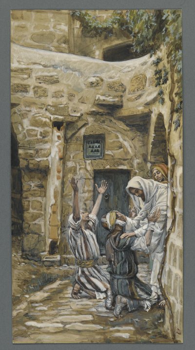 Slepý z Kafarnaum, ilustrace ze Života našeho Pána Ježíše Krista (wc přes grafit na papíře) od James Jacques Joseph Tissot