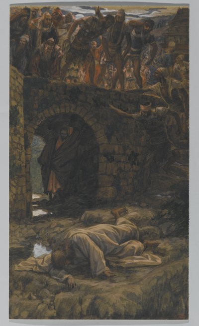 Potok Kedron. On Shall Drink of the Brook on the Way, ilustrace pro The Life of Christ, c.1886-94 (wc & kvaš na kartonu) od James Jacques Joseph Tissot