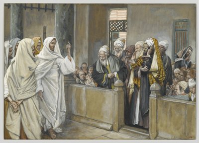 Vrchní kněží se ptají Ježíše, jakým právem takto jedná, ilustrace ze Života našeho Pána Ježíše Krista, 1886-94 (wc přes grafit na papíře) od James Jacques Joseph Tissot