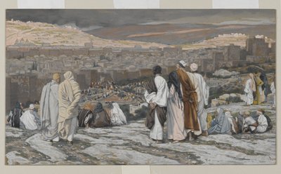 Učedníci, kteří opustili svůj úkryt, hodinky z dálky v agónii, ilustrace ze Života našeho Pána Ježíše Krista, 1886–94 (wc přes grafit na papíře) od James Jacques Joseph Tissot