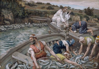 The First Miraculous Draft of Fish, ilustrace pro The Life of Christ, c.1886-94 (wc & kvaš na kartonu) od James Jacques Joseph Tissot