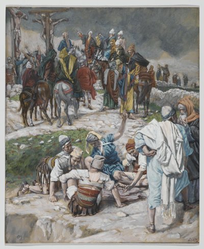 The Garments Divided by Cast Lots, ilustrace ze Života našeho Pána Ježíše Krista, 1886-94 (wc přes grafit na papíře) od James Jacques Joseph Tissot