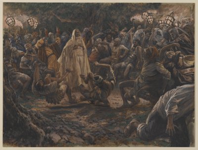 The Guards Falling Backwards, ilustrace ze Života našeho Pána Ježíše Krista, 1886-94 (wc přes grafit na papíře) od James Jacques Joseph Tissot