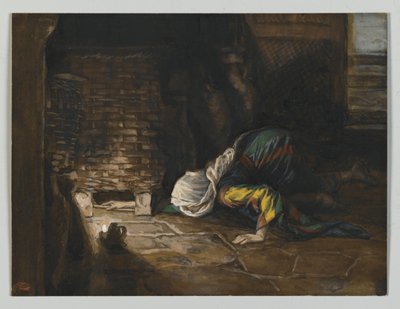 Ztracená drachma, ilustrace ze Života našeho Pána Ježíše Krista (wc nad grafitem na papíře) (wc nad grafitem na papíře) od James Jacques Joseph Tissot
