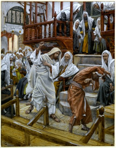 Muž posedlý ďáblem v synagoze, ilustrace pro The Life of Christ, c.1884-96 (wc & kvaš na kartonu) od James Jacques Joseph Tissot