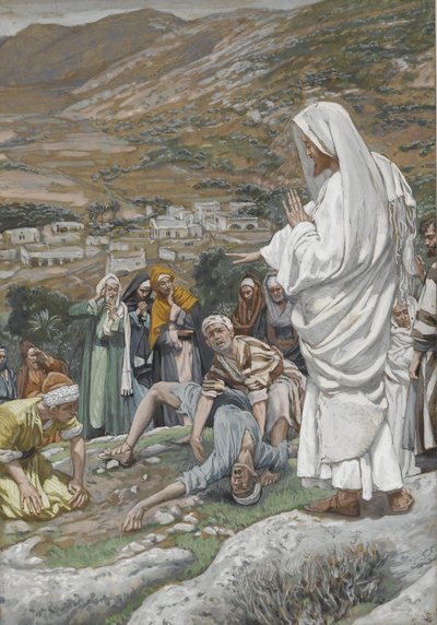Posedlý chlapec na úpatí hory Tábor, ilustrace ze Života našeho Pána Ježíše Krista, 1886-96 (wc přes grafit na papíře) od James Jacques Joseph Tissot