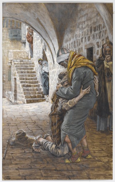 Návrat marnotratného syna, ilustrace pro Život Kristův, cca 1886-96 (kvaš na kartonu) od James Jacques Joseph Tissot