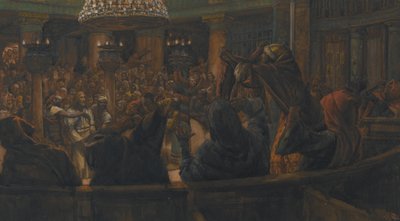 Roztrhaný plášť – Ježíš odsouzený k smrti Židy, ilustrace ze Života našeho Pána Ježíše Krista, 1886-94 (wc přes grafit na papíře) od James Jacques Joseph Tissot