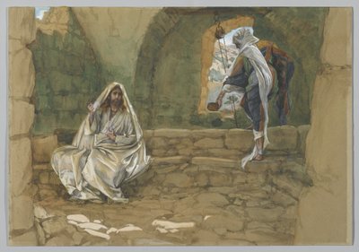 Žena ze Samaří u studny, ilustrace ze Života našeho Pána Ježíše Krista (wc přes grafit na papíře) od James Jacques Joseph Tissot