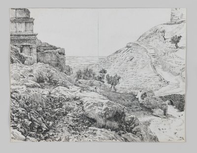 Hrob Absalom, údolí Joshafat, ilustrace ze Života našeho Pána Ježíše Krista od James Jacques Joseph Tissot