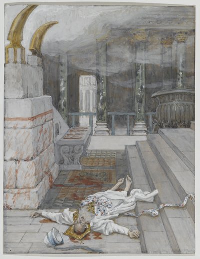 Zachariáš zabit mezi chrámem a oltářem, ilustrace z „Života našeho Pána Ježíše Krista“ od James Jacques Joseph Tissot