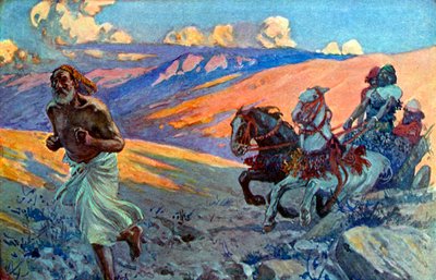 Eliáš běží před vozem Achaba - Bible od James Jacques Joseph after Tissot