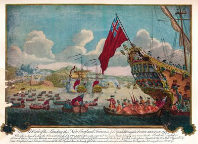 Vylodění jednotek z Nové Anglie na ostrově Cape Breton k útoku na Louisbourg, 1747 od James L. Brooks