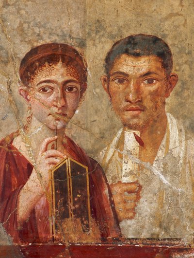 Římská freska nalezená v Pompejích zobrazuje pár držící psací potřeby. Museo Archeolo... od James L Stanfield