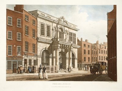 Tholsel, Dublin, 1798 (ručně kolorovaná rytina) od James Malton
